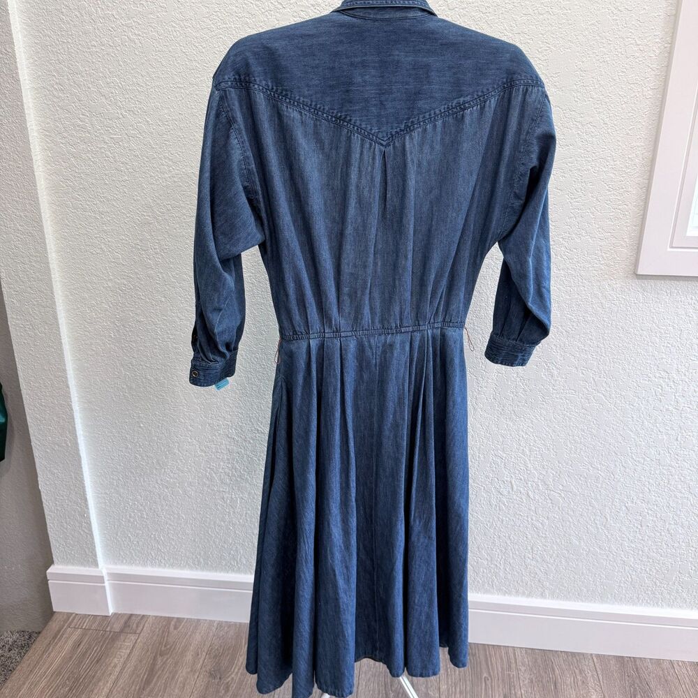 Vintage Liz Claiborne Western Denim Long Sleeve Rodeo Cowgirl Dress Snap 8 - Picture 2 of 3